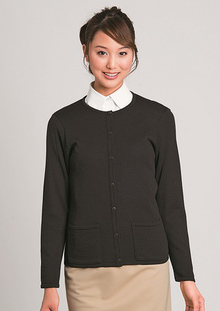 事務服　HOW/WP151-8/カーディガン/ブラック　シンプル 通年]【厚さ:中】シンプル&ベーシックカーディガン(22-AR9230